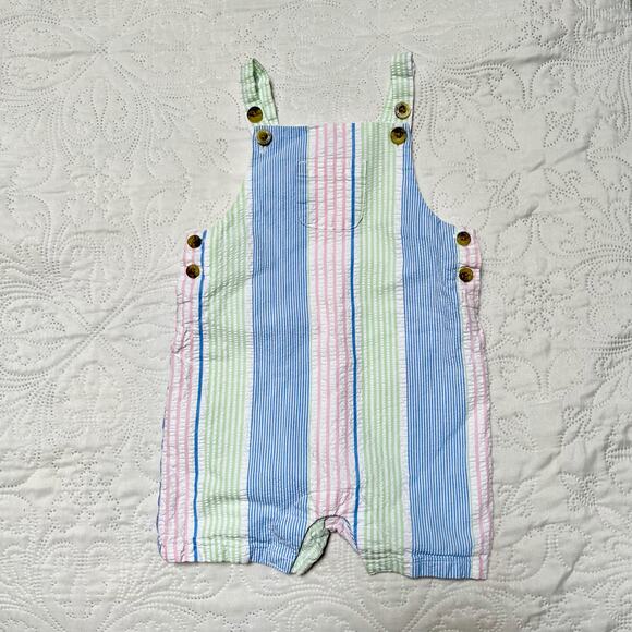 Janie and Jack Striped Seersucker Overalls Size 12-18m - Picture 2 of 4